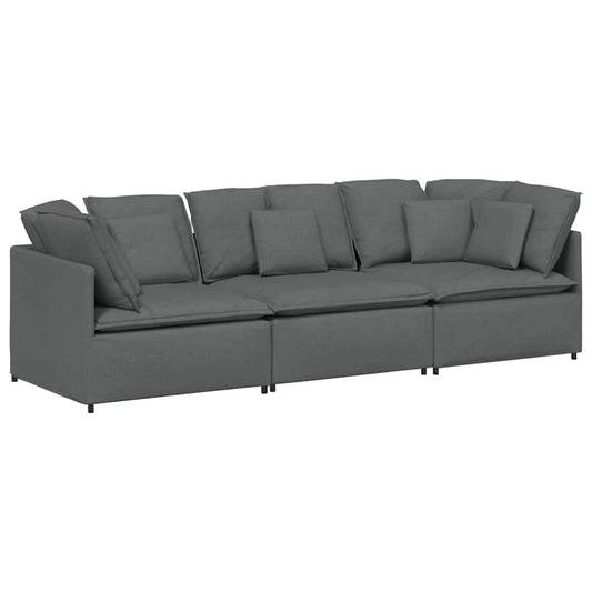 Modulares Sofa mit Kissen Stoff Dunkelgrau