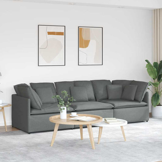 Modulares Sofa mit Kissen Stoff Dunkelgrau