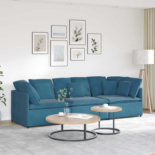 Modulares Sofa mit Kissen Samt Blau