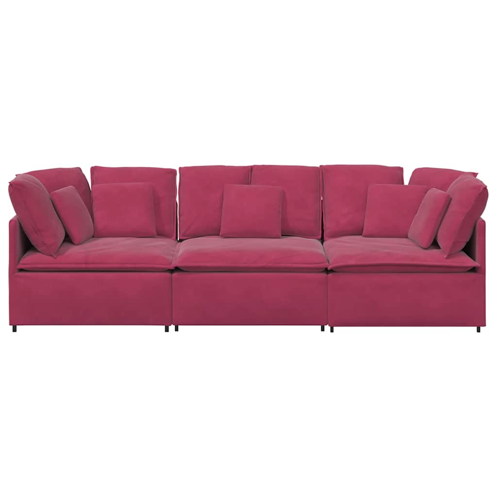 Modulares Sofa mit Kissen Samt Weinrot