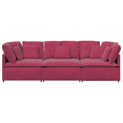 Modulares Sofa mit Kissen Samt Weinrot