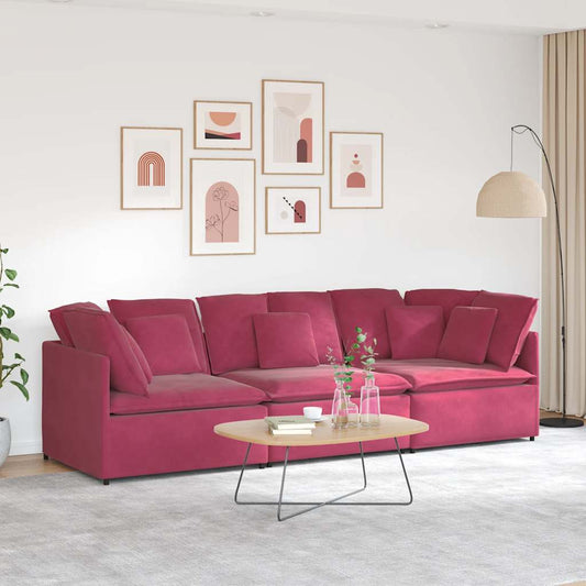 Modulares Sofa mit Kissen Samt Weinrot