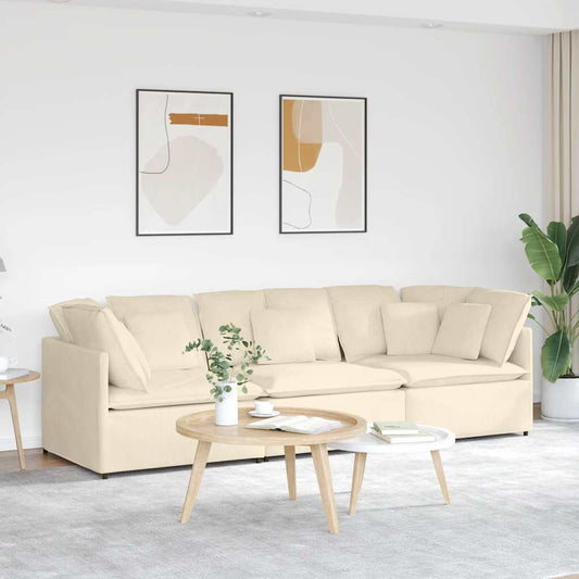 Modulares Sofa mit Kissen Cordstoff Creme