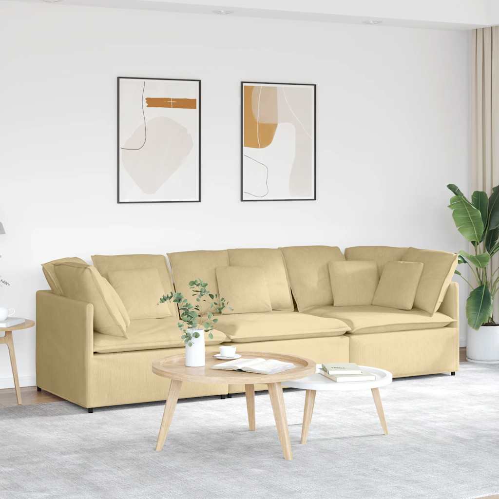 Modulares Sofa mit Kissen Cordstoff Graugrün