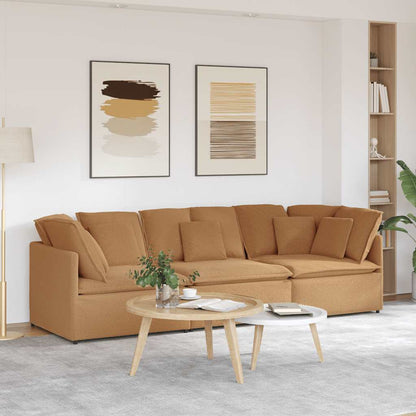 Modulares Sofa mit Kissen Stoff in Lammwolloptik Beige