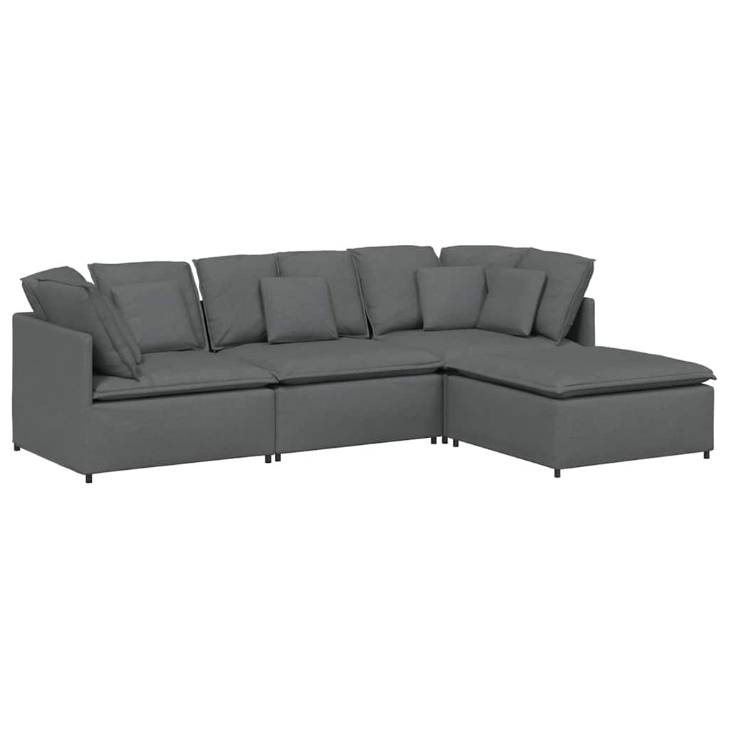 Modulares Sofa mit Fußhocker Kissen Stoff Dunkelgrau