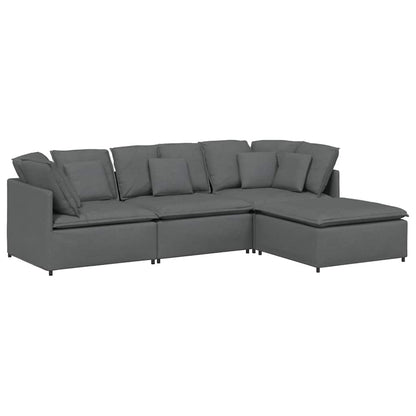 Modulares Sofa mit Fußhocker Kissen Stoff Dunkelgrau