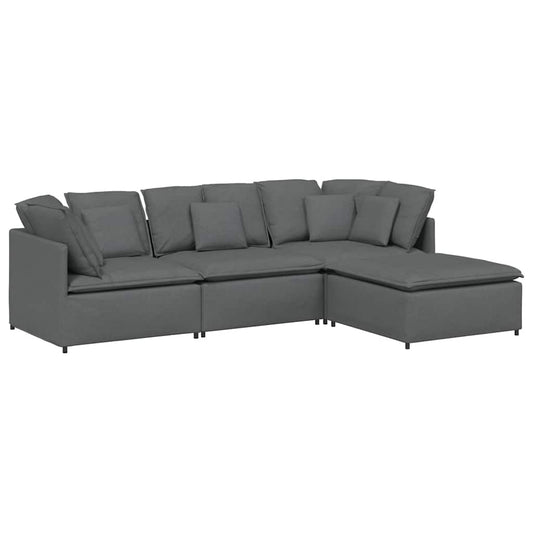 Modulares Sofa mit Fußhocker Kissen Stoff Dunkelgrau