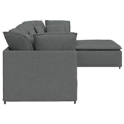 Modulares Sofa mit Fußhocker Kissen Stoff Dunkelgrau