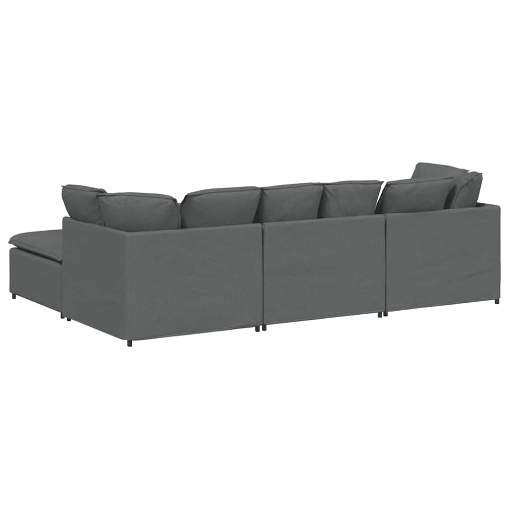 Modulares Sofa mit Fußhocker Kissen Stoff Dunkelgrau