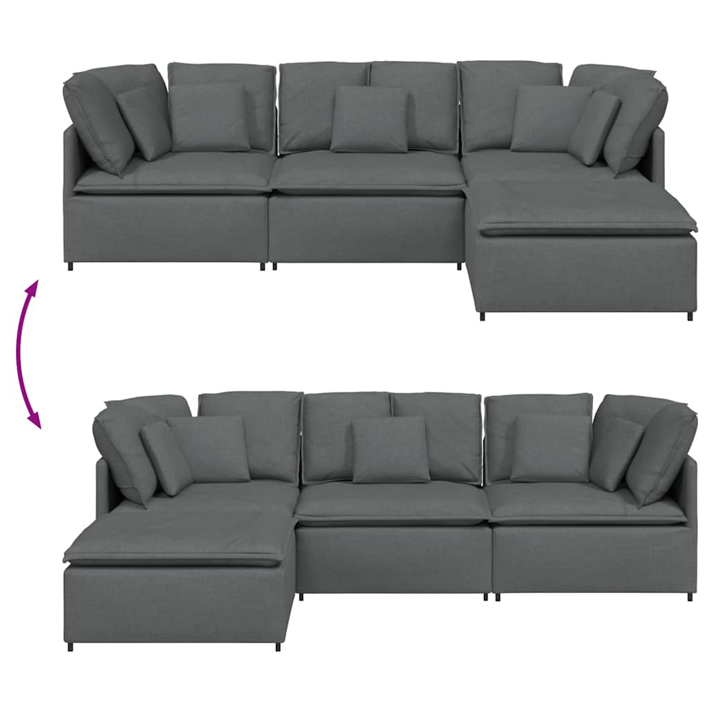 Modulares Sofa mit Fußhocker Kissen Stoff Dunkelgrau