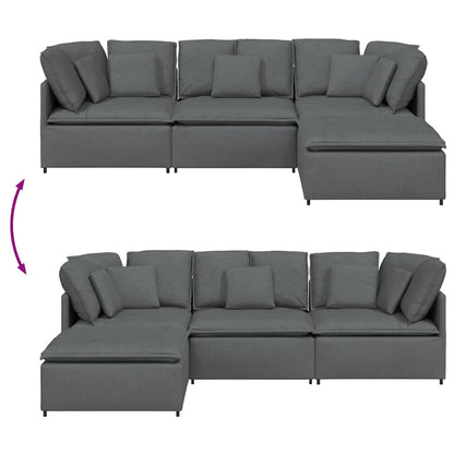 Modulares Sofa mit Fußhocker Kissen Stoff Dunkelgrau