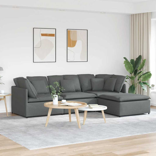 Modulares Sofa mit Fußhocker Kissen Stoff Dunkelgrau