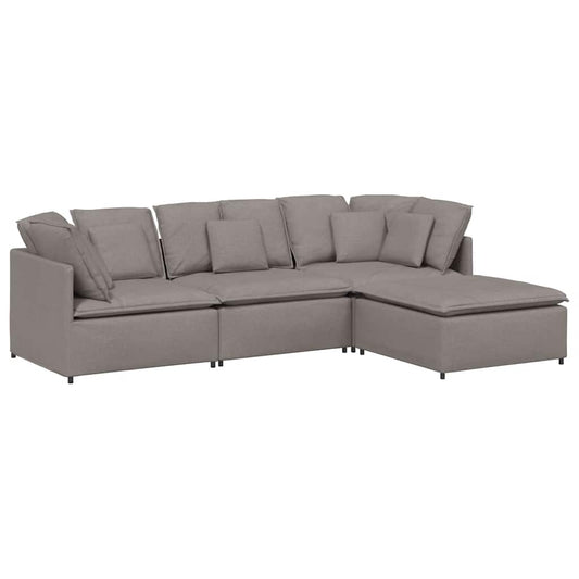 Modulares Sofa mit Fußhocker Kissen Stoff Taupe