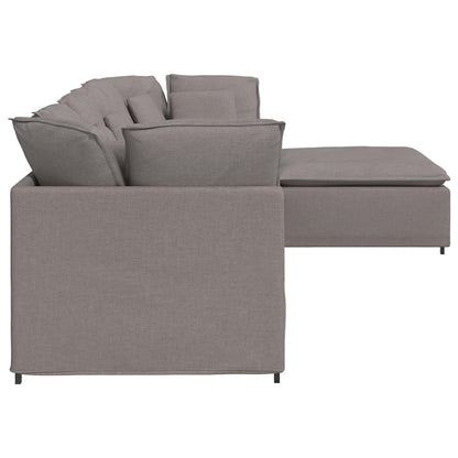 Modulares Sofa mit Fußhocker Kissen Stoff Taupe