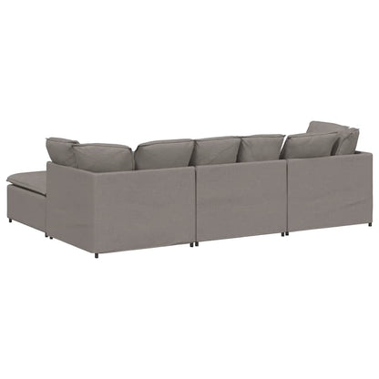 Modulares Sofa mit Fußhocker Kissen Stoff Taupe