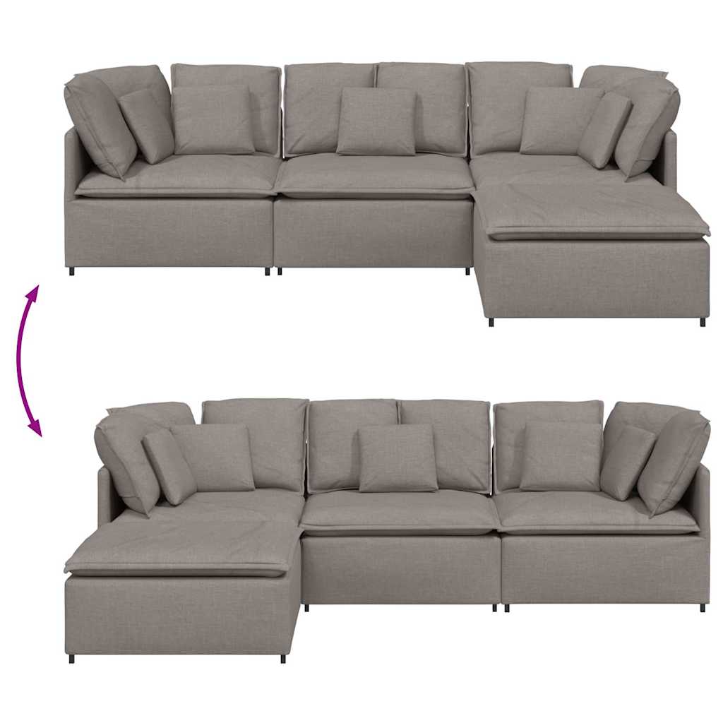 Modulares Sofa mit Fußhocker Kissen Stoff Taupe