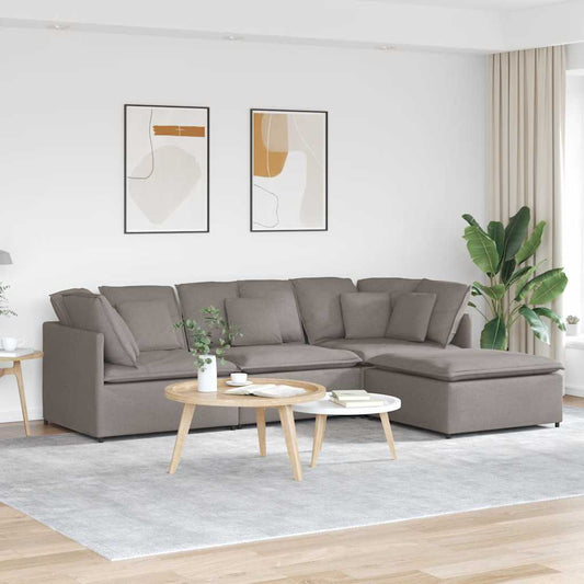 Modulares Sofa mit Fußhocker Kissen Stoff Taupe