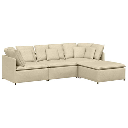 Modulares Sofa mit Fußhocker Kissen Stoff Creme