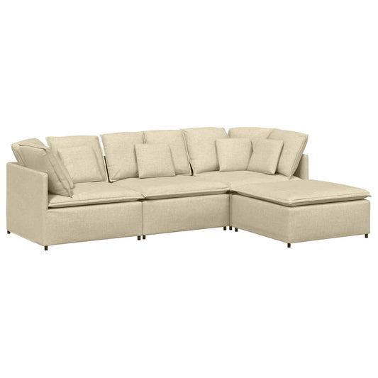 Modulares Sofa mit Fußhocker Kissen Stoff Creme