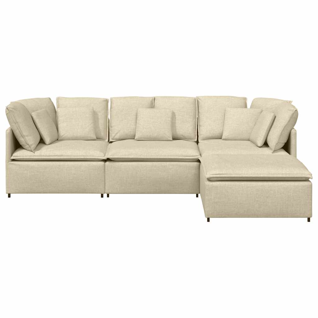 Modulares Sofa mit Fußhocker Kissen Stoff Creme
