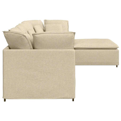 Modulares Sofa mit Fußhocker Kissen Stoff Creme