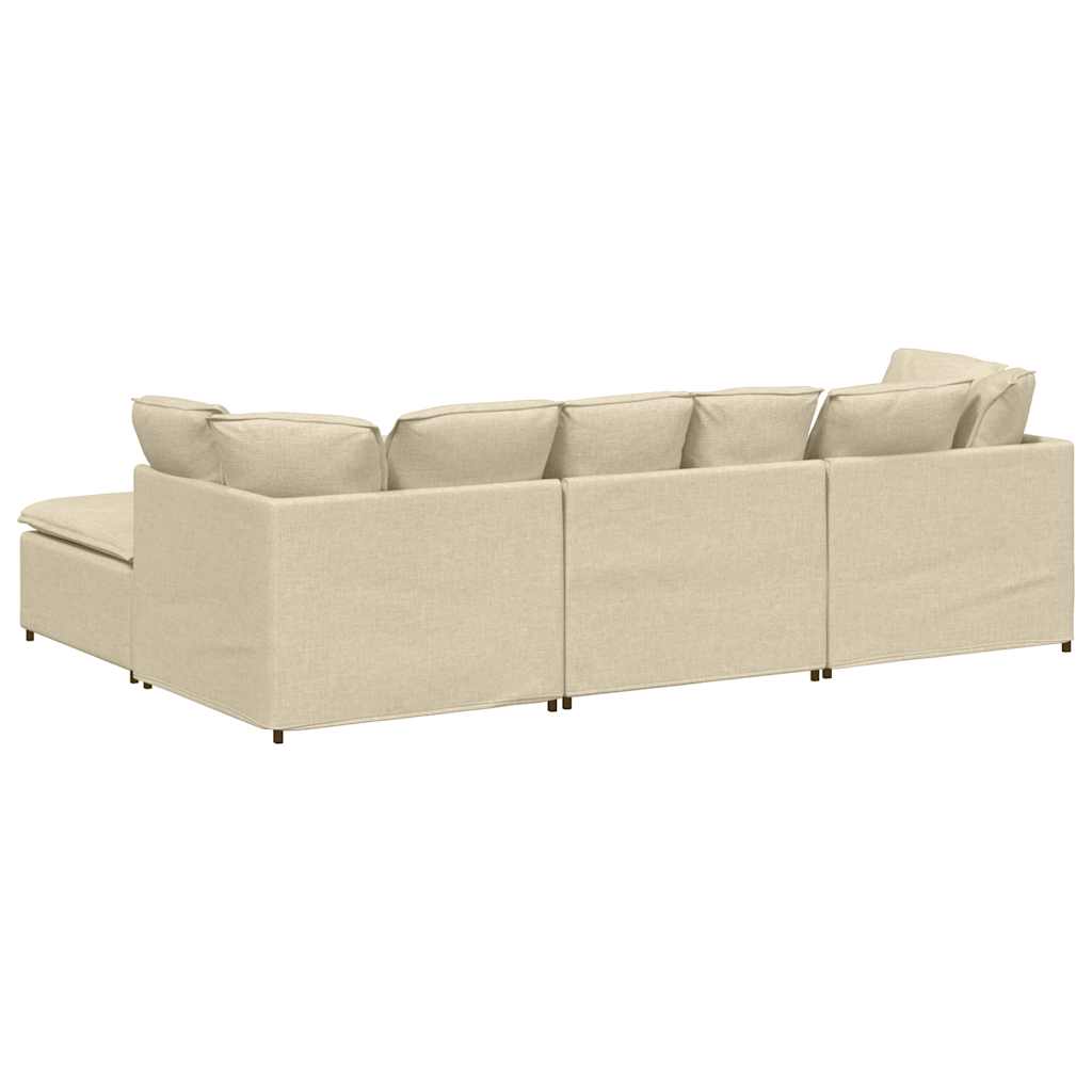 Modulares Sofa mit Fußhocker Kissen Stoff Creme