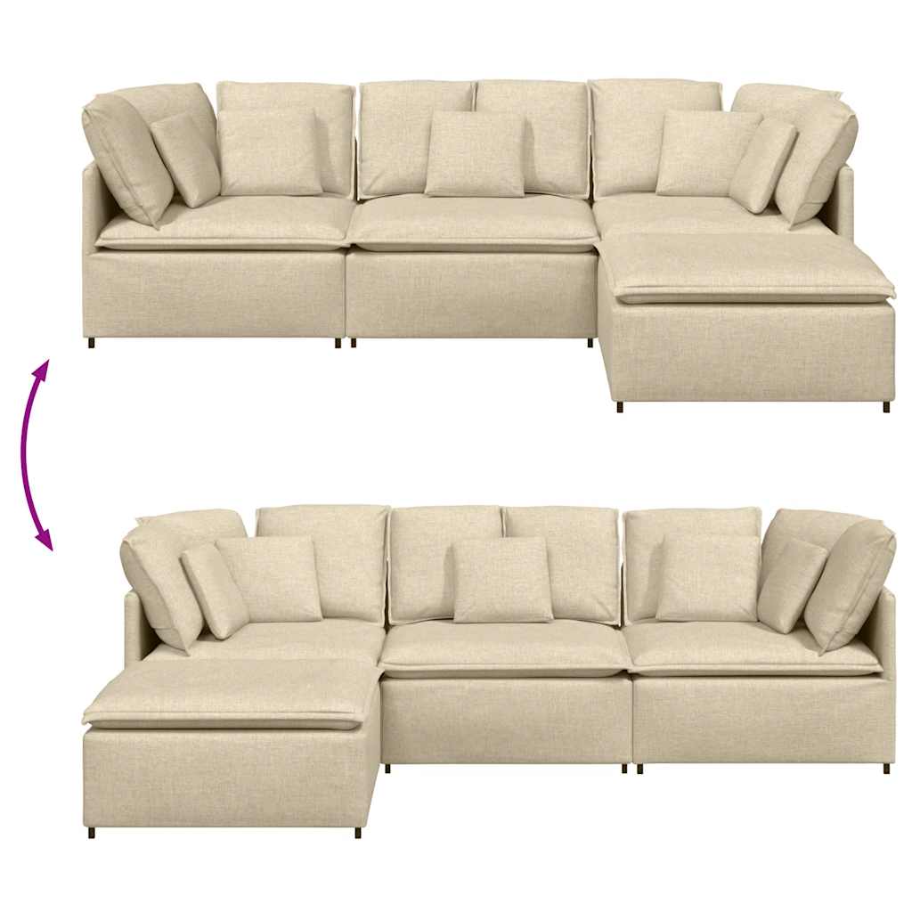 Modulares Sofa mit Fußhocker Kissen Stoff Creme