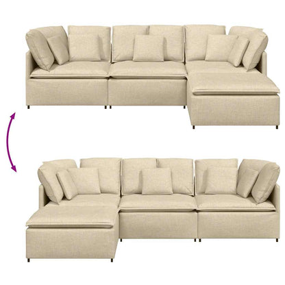Modulares Sofa mit Fußhocker Kissen Stoff Creme