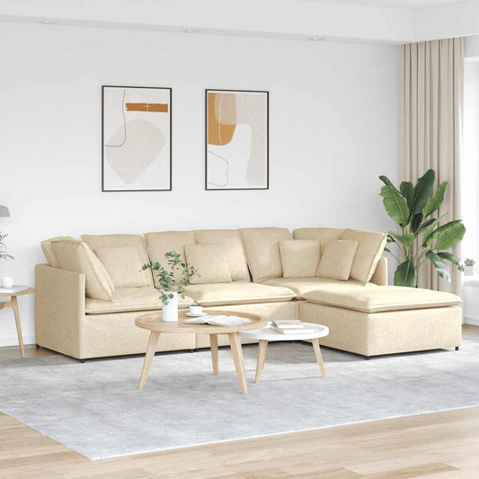 Modulares Sofa mit Fußhocker Kissen Stoff Creme