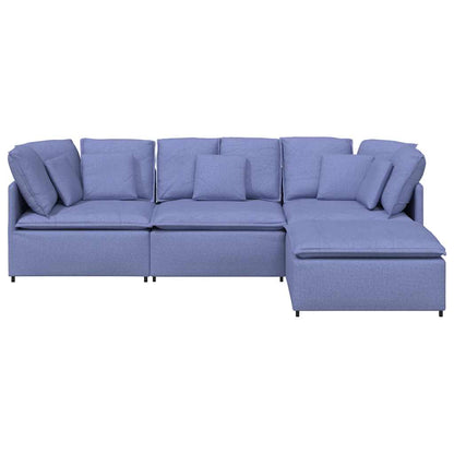 Modulares Sofa mit Fußhocker Kissen Stoff Jeansblau