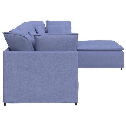 Modulares Sofa mit Fußhocker Kissen Stoff Jeansblau