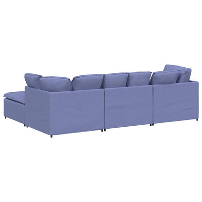 Modulares Sofa mit Fußhocker Kissen Stoff Jeansblau