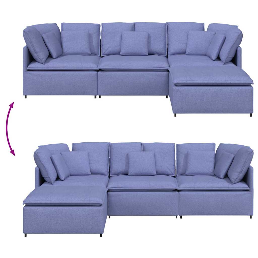 Modulares Sofa mit Fußhocker Kissen Stoff Jeansblau