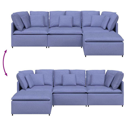 Modulares Sofa mit Fußhocker Kissen Stoff Jeansblau