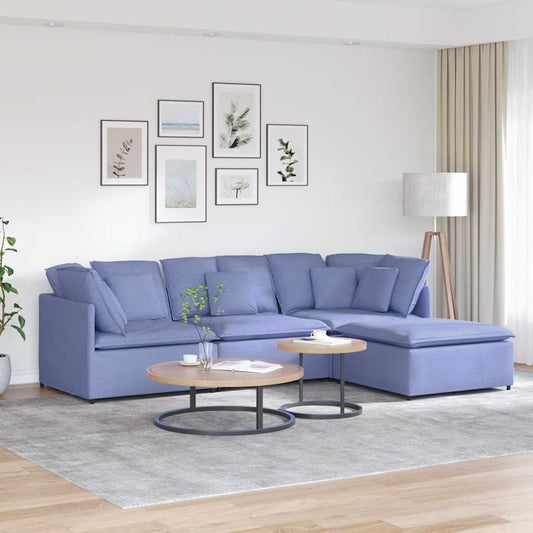 Modulares Sofa mit Fußhocker Kissen Stoff Jeansblau