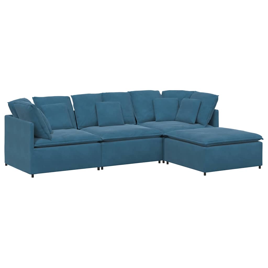 Modulares Sofa mit Fußhocker Kissen Samt Blau