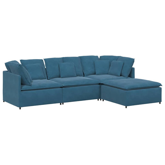 Modulares Sofa mit Fußhocker Kissen Samt Blau