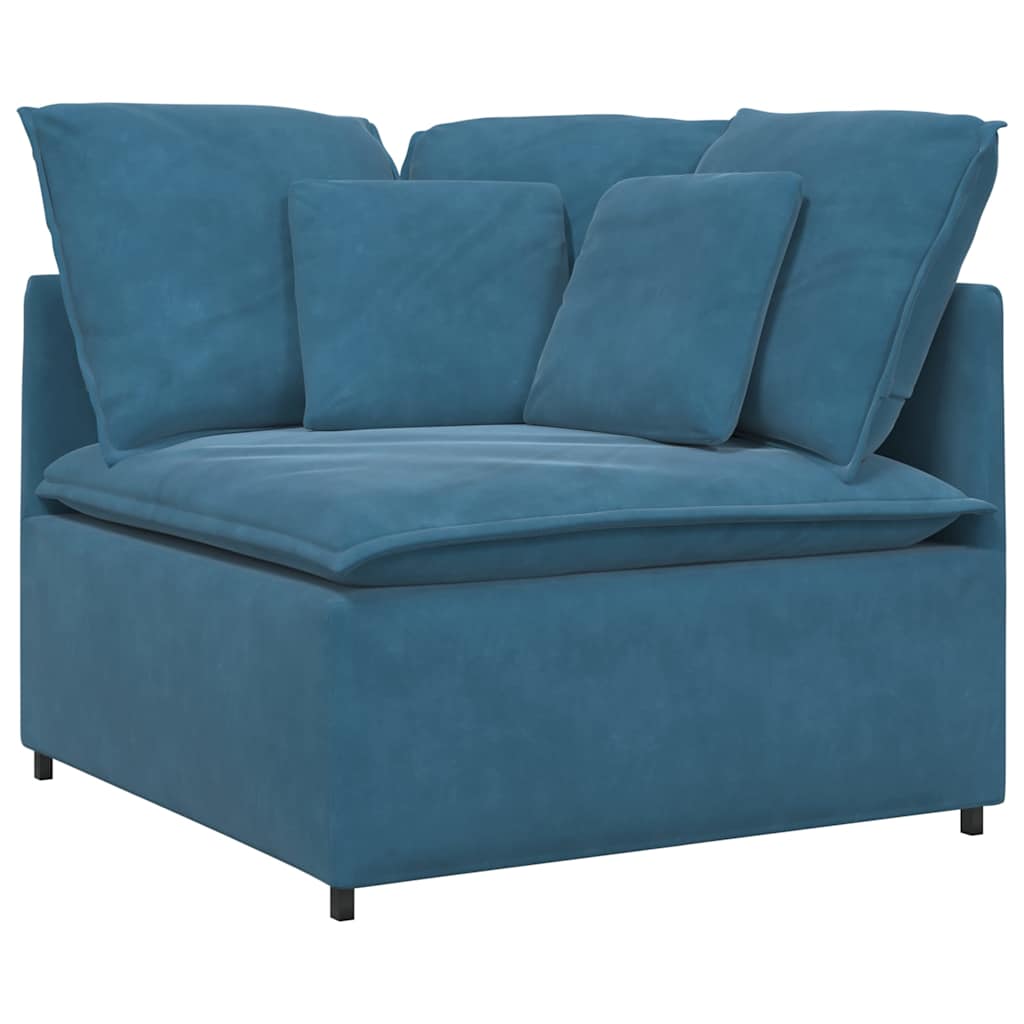 Modulares Sofa mit Fußhocker Kissen Samt Blau