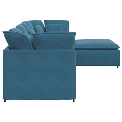 Modulares Sofa mit Fußhocker Kissen Samt Blau
