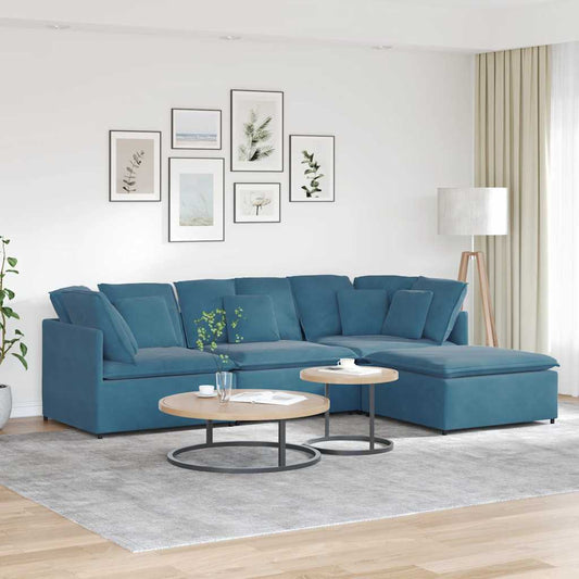 Modulares Sofa mit Fußhocker Kissen Samt Blau