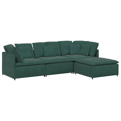 Modulares Sofa mit Fußhocker Kissen Samt Dunkelgrün
