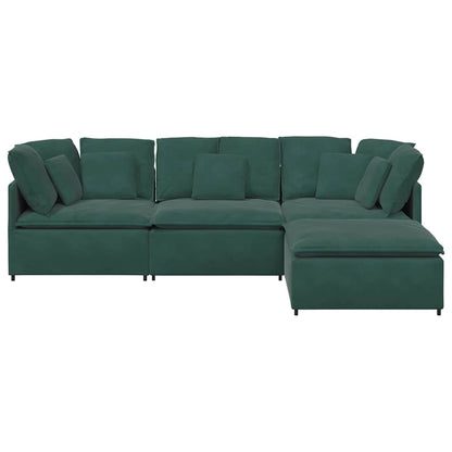 Modulares Sofa mit Fußhocker Kissen Samt Dunkelgrün