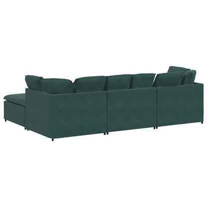 Modulares Sofa mit Fußhocker Kissen Samt Dunkelgrün