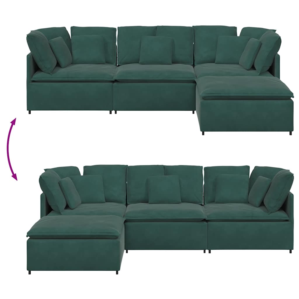 Modulares Sofa mit Fußhocker Kissen Samt Dunkelgrün