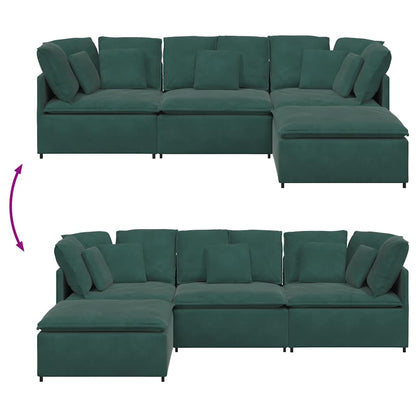 Modulares Sofa mit Fußhocker Kissen Samt Dunkelgrün