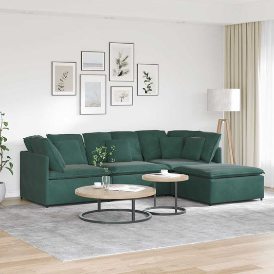 Modulares Sofa mit Fußhocker Kissen Samt Dunkelgrün