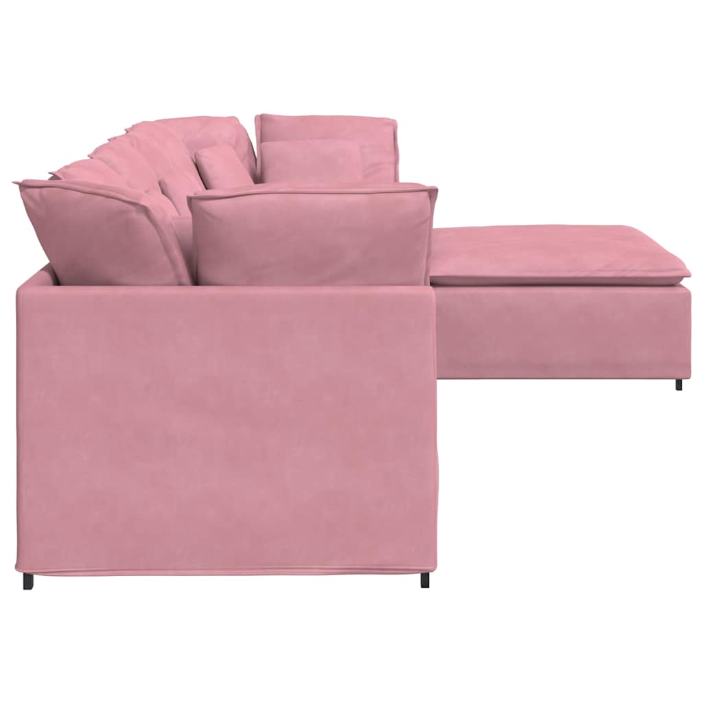 Modulares Sofa mit Fußhocker Kissen Samt Rosa