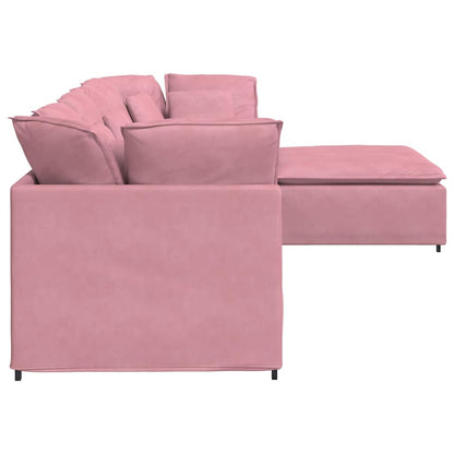 Modulares Sofa mit Fußhocker Kissen Samt Rosa