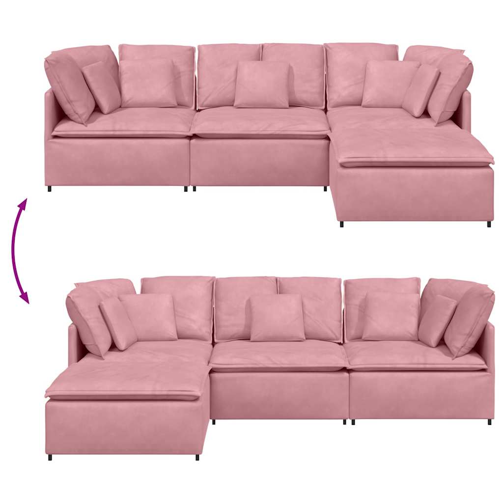 Modulares Sofa mit Fußhocker Kissen Samt Rosa
